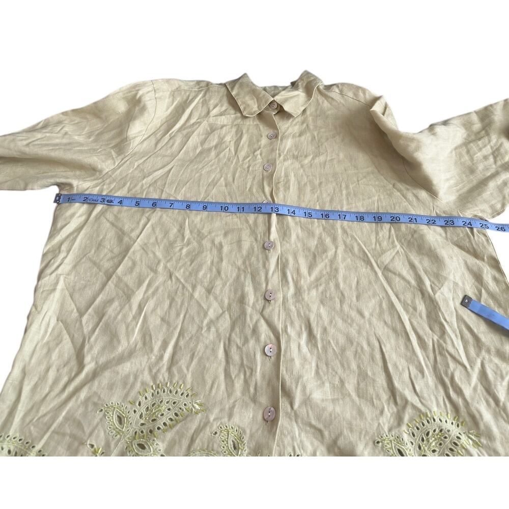 August Max Woman Green Relaxed Collared Lagenlook Long Sleeve Linen Blouse XL - Picture 11 of 13